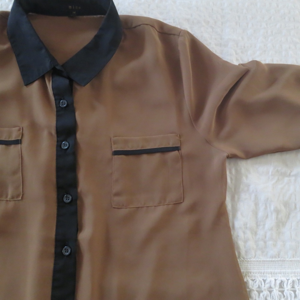 Mine Chiffon Sheer Color Block Button Down Blouse… - image 7